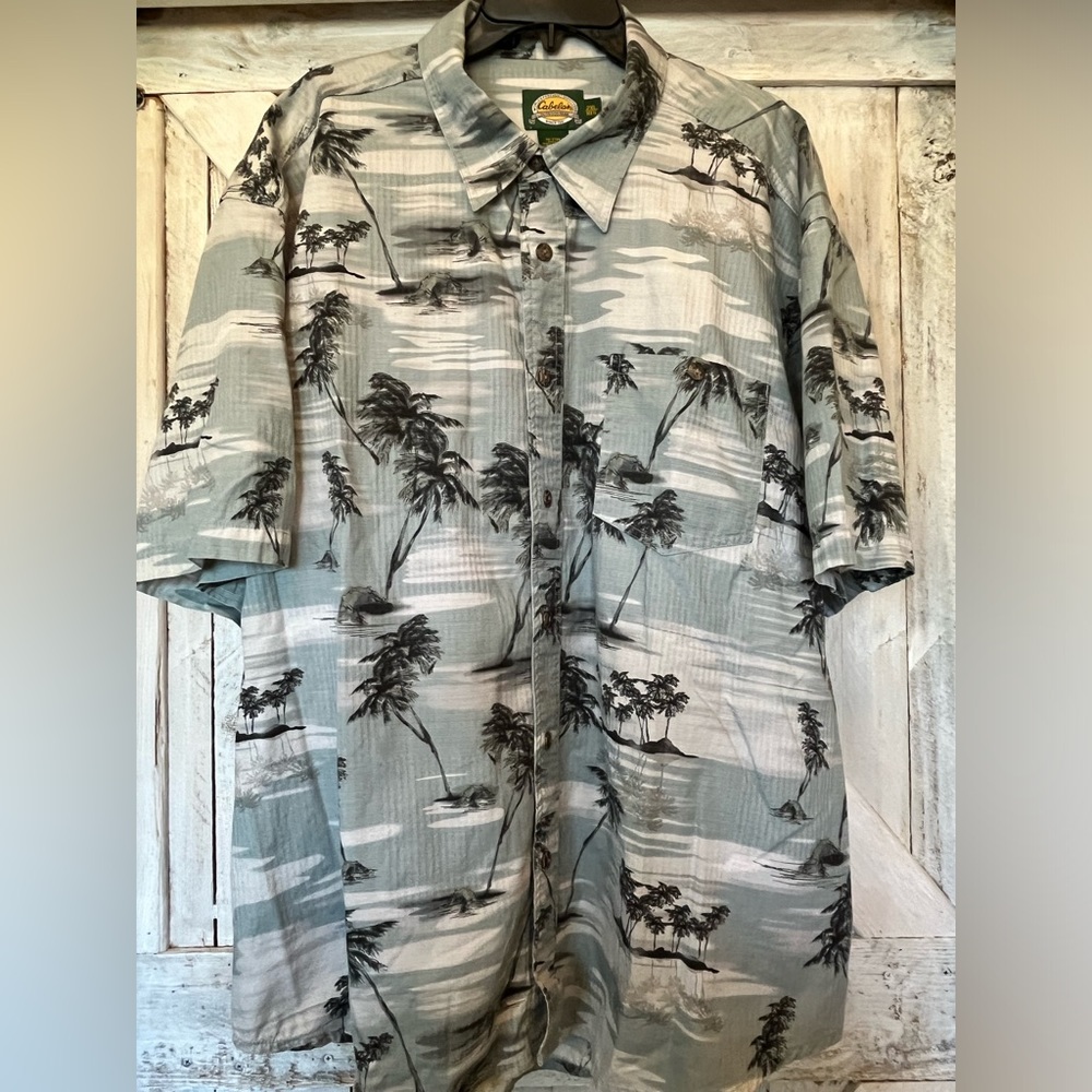 Cabelas Outdoor Gear Men’s Hawaiian Gray Blue Short Sleeve Button Down Shirt XXL